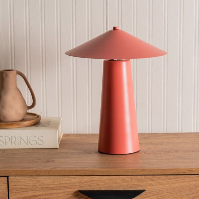 ValueLights Axel Coral Metal Table Lamp With Tapered Lampshade - image 1