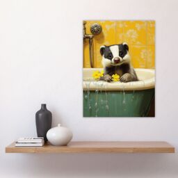 "Artery8 Cute Badger in Bathtub Yellow Daisy Theme Bath Wall Art Print - Size: W18"" x H24""" - thumbnail 4