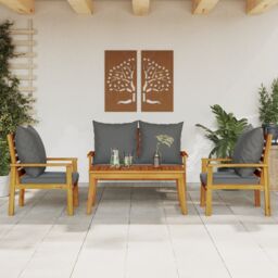 Berkfield Home 4 Piece Garden Lounge Set with Cushions Solid Wood Acacia in Brown - thumbnail 1