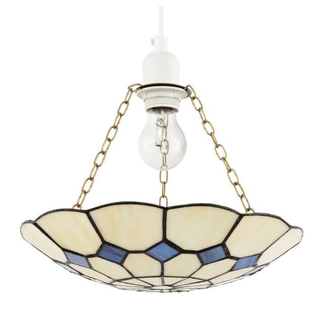 Happy Homewares Classic Amber Stained Glass Tiffany Pendant Shade with Purple Diamonds in Cream - image 1