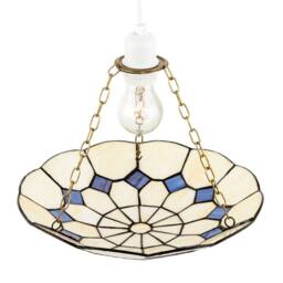 Happy Homewares Classic Amber Stained Glass Tiffany Pendant Shade with Purple Diamonds in Cream - thumbnail 3