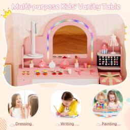 Costway Kids Vanity Desk w/Open Storage Shelves Dressing Table & Chair Set in Pink - thumbnail 7
