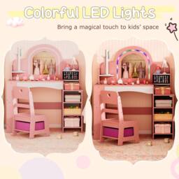 Costway Kids Vanity Desk w/Open Storage Shelves Dressing Table & Chair Set in Pink - thumbnail 9