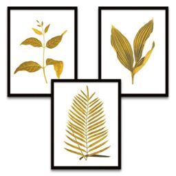"Wee Blue Coo Wall Art Print Botanics Gold Grey Leaves Ferns Nature Black Framed Poster Pack of 3 - Size: W12"" x H16""" - thumbnail 2