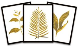 "Wee Blue Coo Wall Art Print Botanics Gold Grey Leaves Ferns Nature Black Framed Poster Pack of 3 - Size: W12"" x H16""" - thumbnail 1