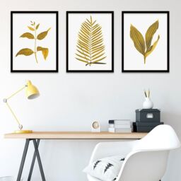 "Wee Blue Coo Wall Art Print Botanics Gold Grey Leaves Ferns Nature Black Framed Poster Pack of 3 - Size: W12"" x H16""" - thumbnail 3