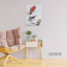 "Artery8 Red Green Parrot & Bird Watercolour Schouman Canvas Wall Art Print in White - Size: W12"" x H16""" - thumbnail 3