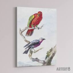 "Artery8 Red Green Parrot & Bird Watercolour Schouman Canvas Wall Art Print in White - Size: W12"" x H16""" - thumbnail 2