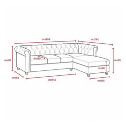 Sofaya Hampton 4 Seater L Shape Chesterfield Sofa Velvet Right Hand Chaise in Grey - Size: 4 Person - thumbnail 8