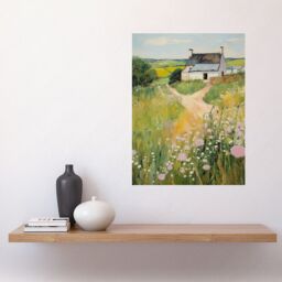 "Artery8 Wall Art Print Country Farmhouse Cottage Scene Traditional Landscape Oil Painting Meadows Countryside Summer Poster - Size: W12"" x H16""" - thumbnail 2