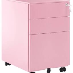 Wyld and Coco Nexa Office Pink Steel 3-Drawer Locking Storage Unit with Castors - thumbnail 2