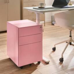 Wyld and Coco Nexa Office Pink Steel 3-Drawer Locking Storage Unit with Castors - thumbnail 1