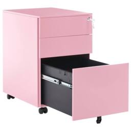 Wyld and Coco Nexa Office Pink Steel 3-Drawer Locking Storage Unit with Castors - thumbnail 4