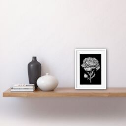 "Artery8 Wall Art Print Carnation Flower Black & White Linocut Artwork Framed 9X7 Inch - Size: W7"" x H9""" - thumbnail 2