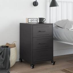 Berkfield Home Bedside Cabinet Black 36x39x59 cm Steel - Size: 36 x 39 x 59 cm - thumbnail 3