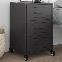 Berkfield Home Bedside Cabinet Black 36x39x59 cm Steel - Size: 36 x 39 x 59 cm - thumbnail 2