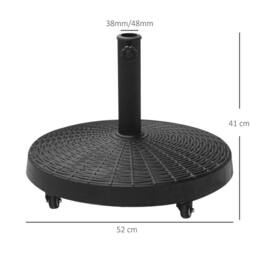 OUTSUNNY Resin Patio Umbrella Base Parasol Stand Weight Deck w/ Wheels in Black - thumbnail 3