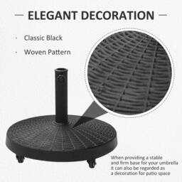 OUTSUNNY Resin Patio Umbrella Base Parasol Stand Weight Deck w/ Wheels in Black - thumbnail 4