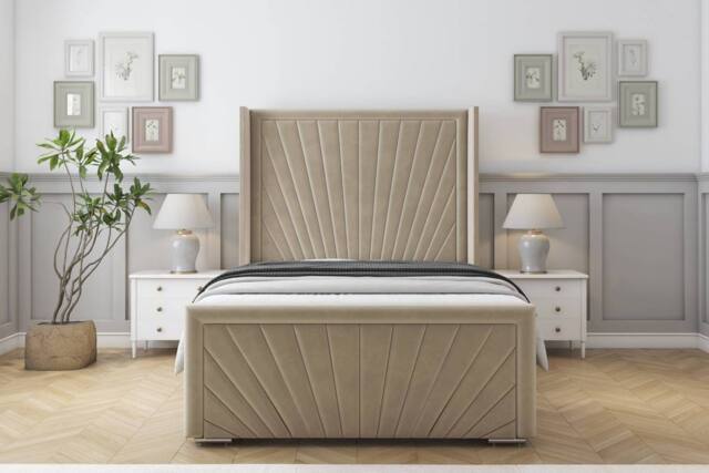 "Sloomy Rutherford Coniston Frame-Mattress-50"" Upholstered Wingback Headboard in Cream - Size: Super King" - image 1
