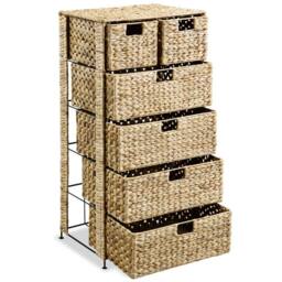 Berkfield Home Storage Unit with 6 Baskets 47x37x100 cm Water Hyacinth in Brown - Size: 47 x 37 x 100 cm - thumbnail 2