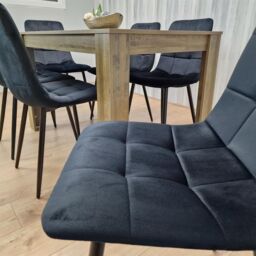 KOSY KOALA Dining Table & 6 Chairs - Rustic Effect Wood Table With 6 Black Velvet Chairs Dining Room Furniture in Brown - thumbnail 7