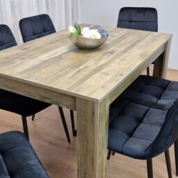 KOSY KOALA Dining Table & 6 Chairs - Rustic Effect Wood Table With 6 Black Velvet Chairs Dining Room Furniture in Brown - thumbnail 8