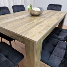 KOSY KOALA Dining Table & 6 Chairs - Rustic Effect Wood Table With 6 Black Velvet Chairs Dining Room Furniture in Brown - thumbnail 2