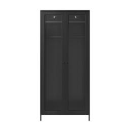 Lemon Pavilion Furniture Storm 2 Door Wardrobe - Steel/Glass - Black - Flat Packed