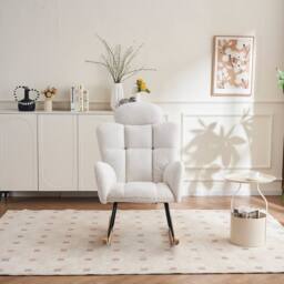 Direct Wicker Soft Teddy Fabric Tufted Upholstered Rocking Chair with Headrest in Ivory - Size: 1 Pack - thumbnail 6