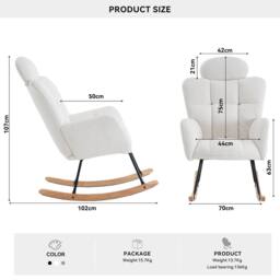 Direct Wicker Soft Teddy Fabric Tufted Upholstered Rocking Chair with Headrest in Ivory - Size: 1 Pack - thumbnail 7
