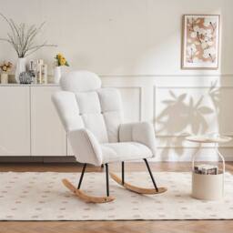 Direct Wicker Soft Teddy Fabric Tufted Upholstered Rocking Chair with Headrest in Ivory - Size: 1 Pack - thumbnail 1