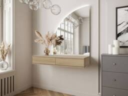 Vente-unique Wall-Mounted Dressing Table With LED Mirror - 2 Drawers - Colour: in Light Oak - thumbnail 3