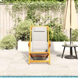 Berkfield Home Folding Beach Chair with Armrests Light Grey Acacia Wood & Textilene - thumbnail 3