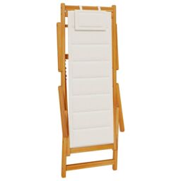 Berkfield Home Folding Beach Chair with Armrests Light Grey Acacia Wood & Textilene - thumbnail 4