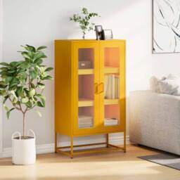 Berkfield Home Highboard Mustard Yellow 68x39x123 cm Steel - Size: 68 x 39 x 123 cm - thumbnail 3