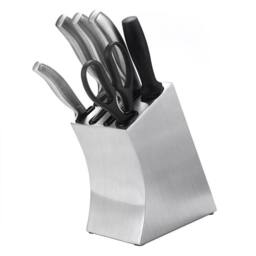 VOGREX Stainless Steel Knife Block Set with Organizer，without knife in Silver