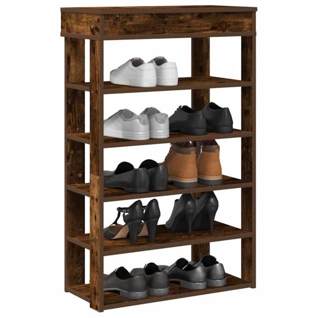 Berkfield Home Shoe Rack Smoked Oak 60x30x98 cm Engineered Wood in Brown - Size: 60 x 30 x 98 cm - image 1