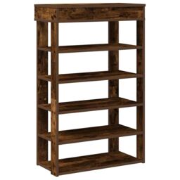 Berkfield Home Shoe Rack Smoked Oak 60x30x98 cm Engineered Wood in Brown - Size: 60 x 30 x 98 cm - thumbnail 2