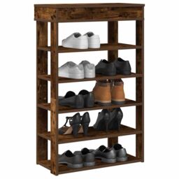 Berkfield Home Shoe Rack Smoked Oak 60x30x98 cm Engineered Wood in Brown - Size: 60 x 30 x 98 cm - thumbnail 1