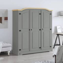 Berkfield Home Wardrobe Mexican Pine Corona Range 3 Doors Grey - thumbnail 3