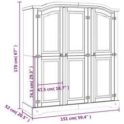 Berkfield Home Wardrobe Mexican Pine Corona Range 3 Doors Grey - thumbnail 9