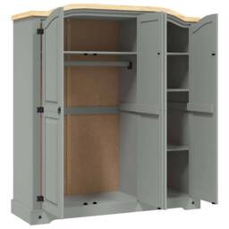 Berkfield Home Wardrobe Mexican Pine Corona Range 3 Doors Grey - thumbnail 6