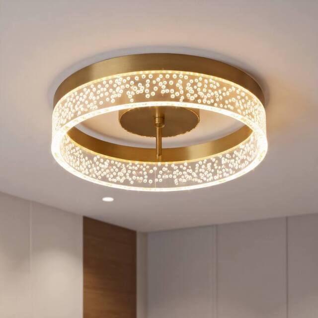 NIVOR 20W LED Ceiling Light Gold Clear Seeded Acrylic Lampshade Round Lamp - image 1