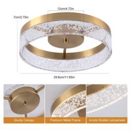 NIVOR 20W LED Ceiling Light Gold Clear Seeded Acrylic Lampshade Round Lamp - thumbnail 2