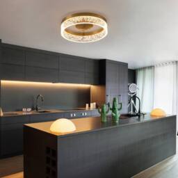 NIVOR 20W LED Ceiling Light Gold Clear Seeded Acrylic Lampshade Round Lamp - thumbnail 8