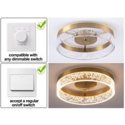 NIVOR 20W LED Ceiling Light Gold Clear Seeded Acrylic Lampshade Round Lamp - thumbnail 3