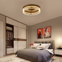 NIVOR 20W LED Ceiling Light Gold Clear Seeded Acrylic Lampshade Round Lamp - thumbnail 7