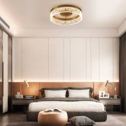 NIVOR 20W LED Ceiling Light Gold Clear Seeded Acrylic Lampshade Round Lamp - thumbnail 6