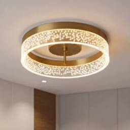 NIVOR 20W LED Ceiling Light Gold Clear Seeded Acrylic Lampshade Round Lamp - thumbnail 1