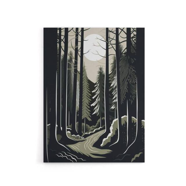 "Artery8 Full Moon Over Forest Landscape Canvas Wall Art Print in Black - Size: W18"" x H24""" - image 1